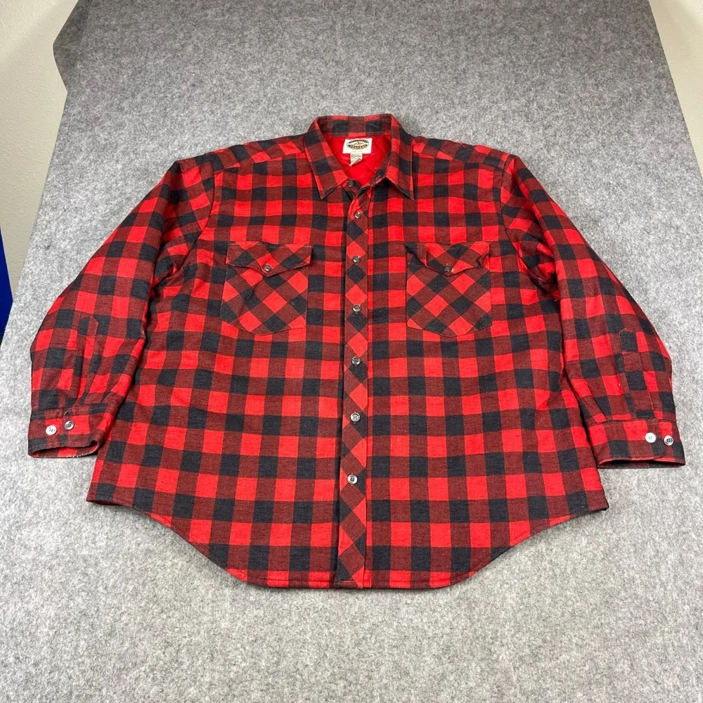 Midwest Traders Flannel Shirt Jacket Mens XXL Red Black Buffalo Plaid Quilted